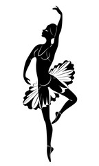 Silhouette of a cute lady, she is dancing ballet. The girl has a beautiful figure. Woman ballerina. Vector illustration. © Nataliia