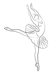 Silhouette of a cute lady, she is dancing ballet. The girl has a beautiful figure. Woman ballerina. Vector illustration. © Nataliia