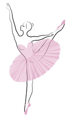 Silhouette of a cute lady, she is dancing ballet. The girl has a beautiful figure. Woman ballerina. Vector illustration. © Nataliia