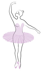 Silhouette of a cute lady, she is dancing ballet. The girl has a beautiful figure. Woman ballerina. Vector illustration.