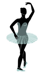 Silhouette of a cute lady, she is dancing ballet. The girl has a beautiful figure. Woman ballerina. Vector illustration. © Nataliia