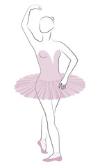Silhouette of a cute lady, she is dancing ballet. The girl has a beautiful figure. Woman ballerina. Vector illustration.