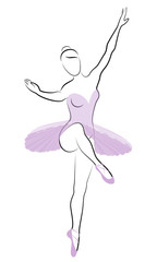 Silhouette of a cute lady, she is dancing ballet. The girl has a beautiful figure. Woman ballerina. Vector illustration.