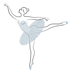 Silhouette of a cute lady, she is dancing ballet. The girl has a beautiful figure. Woman ballerina. Vector illustration. © Nataliia