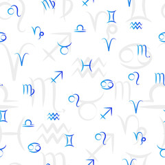 Astrological seamless pattern with zodiac signs. Horoscope symbols pattern. Texture for wrap, wallpapers, fabric, web page backgrounds