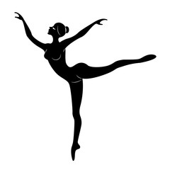 Silhouette of a cute lady, she is dancing ballet. The girl has a beautiful figure. The woman is a young slim and sexy ballet dancer. Vector illustration.