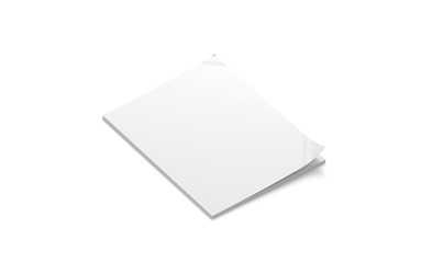 Blank white closed magazine mockup, isolated, side view, 3d rendering. White journal softcover mock up lies. Catalog brochure template. Empty notebook booklet design. Clear brandbook presentation.