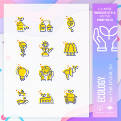 Fototapeta premium Ecology icon set with lineal style for nature symbol. Eco icon bundle can use for website, app, UI, infographic, print template and presentation.