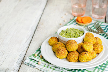 chickpeas carrots cilantro bites with pesto sauce