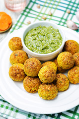 chickpeas carrots cilantro bites with pesto sauce