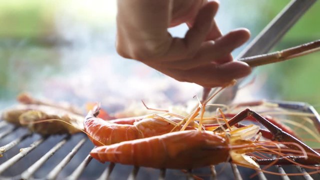 Cooking barbecue - grill shrimp summer party