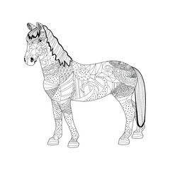 Horse zentangle on a white background, the outline of the stallion