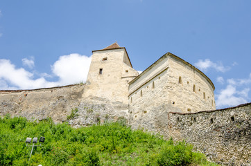 Fototapeta na wymiar Rasnov Fortress walls and tower in the Carpathian Mountains in the Transylvania region of Romania