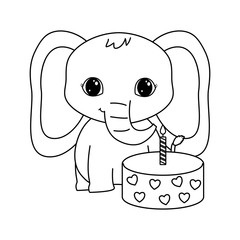 cute elephant animal with cake of birthday
