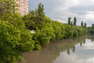 Fototapeta na wymiar Tundzha River passing through the town of Yambol, Bulgaria