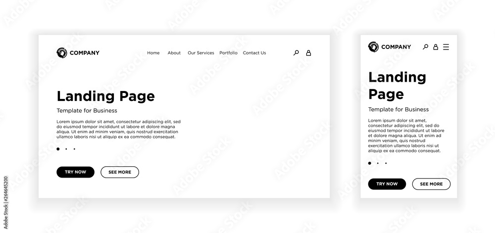 Poster landing page blank template desktop pc and mobile adaptive version. site layout white background. ve