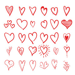 Hand drawn doodle style red heart set 