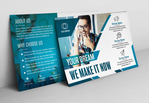 Business Postcard Layout With Blue Accents