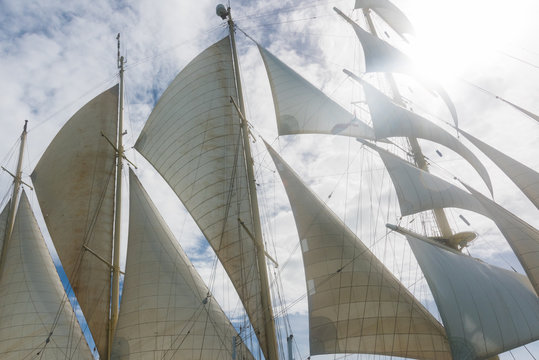 Open Sails Of The Clipper Boat