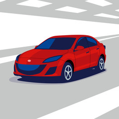 Modern Japanese car in blue and red colors, flat vector illustration