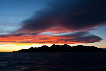 Fototapeta na wymiar Sunset over South Georgia island in the southern Atlantic ocean.