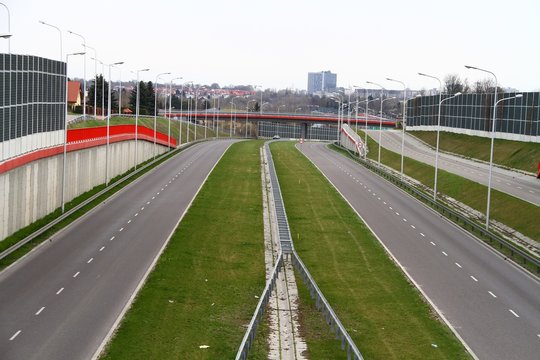 This is a view of Solidarnosci expressway in Lublin. April 16, 2019. Lublin, Poland.