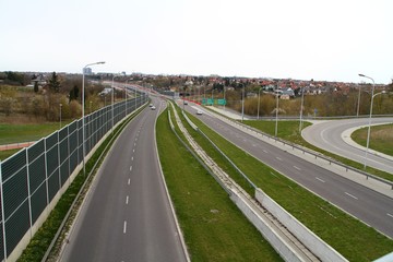This is a view of Solidarnosci expressway in Lublin. April 16, 2019. Lublin, Poland.