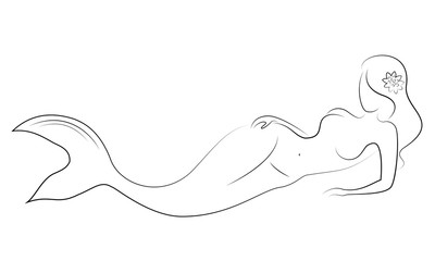 Silhouette of a mermaid. Beautiful girl is floating in the water. The lady is young and slender. Fantastic image of a fairy tale. Vector illustration