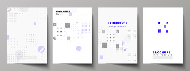 The vector layout of A4 format modern cover mockups design templates for brochure, magazine, flyer, booklet, annual report. Abstract vector background with fluid geometric shapes.