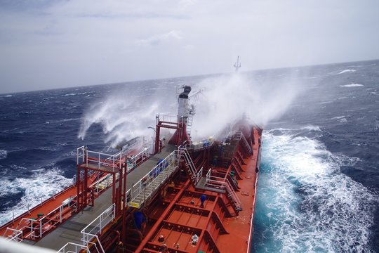 Chemical tanker during bad weather at Atlantic