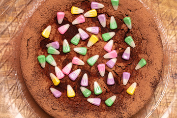 Dark Chocolate Flourless Cake With Candy Corn Topping