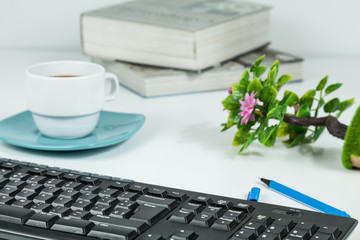Office, Business objects  on white desk - selective focus