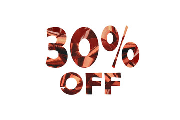 30 percent off cut out of an photo of red gift ribbon