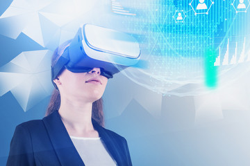 Young woman in VR headset, social connection