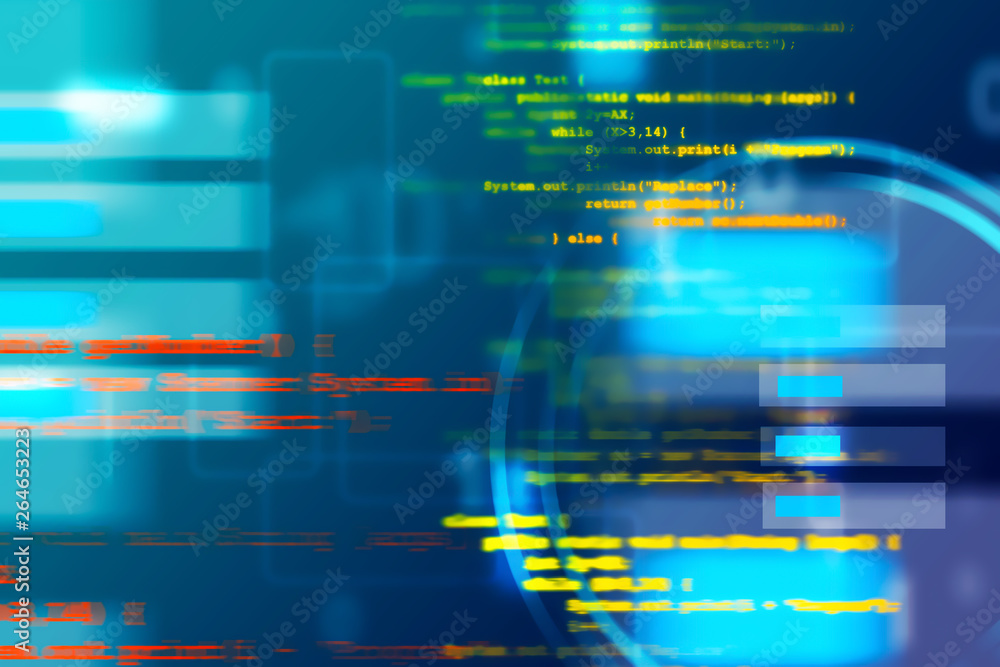 Poster hud interface and abstract code lines background