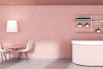 Minimalistic pink pub interior