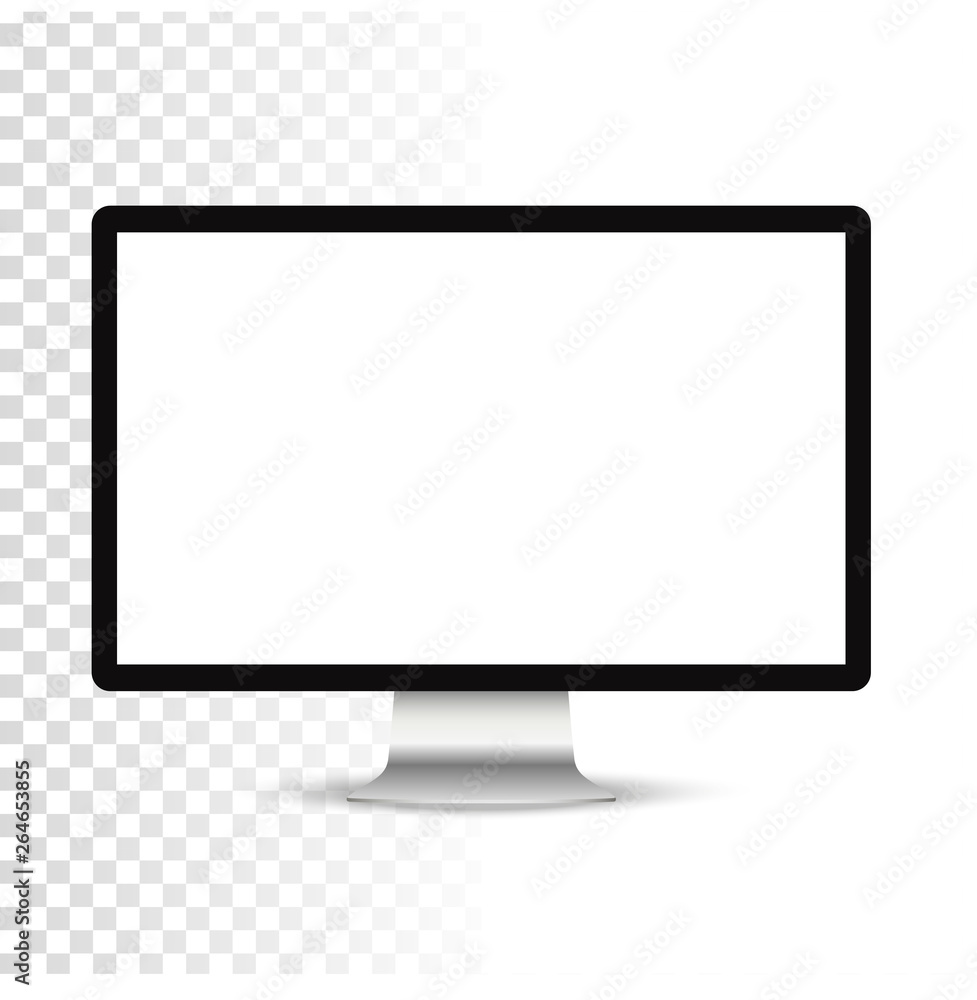 Poster realistic computer or pc monitor isolated on transparent background. vector mockup.
