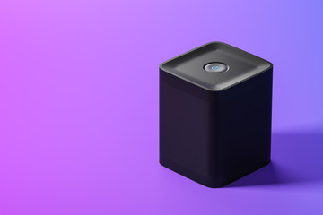 Black smart speaker over purple background