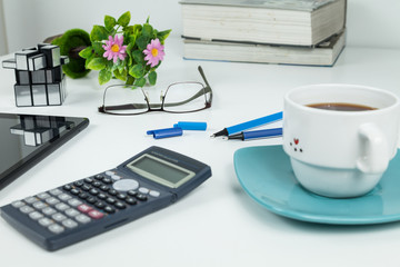 Office, Business objects  on white desk - selective focus