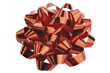 Close up of a bow of red gift ribbon