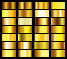Collection of golden metallic gradient. Vector illustration.