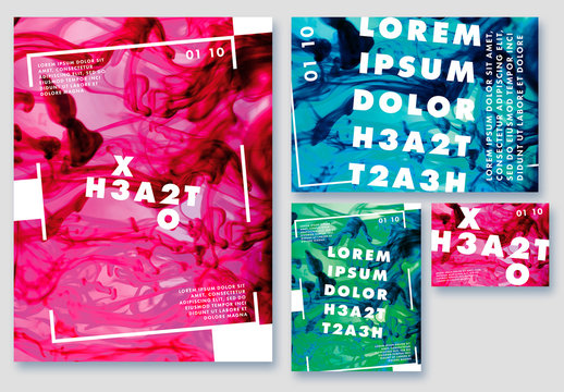 Poster Layout Set with Bright Liquid Backgrounds