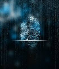 Modern virtual screen with fingerprint. Person identification