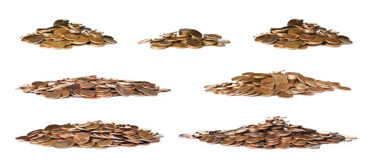 Piles of coins on white background. Financial concept