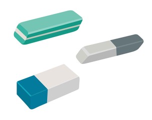 Erasers of different shapes. Cartoon style. Vector.