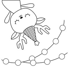 cute reindeer with hat party and garlands