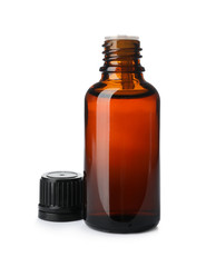 Bottle of essential oil isolated on white