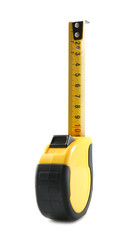 Metal measuring tape on white background. Construction tool