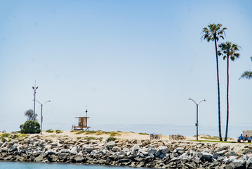 Lifeguard tower and palm trees