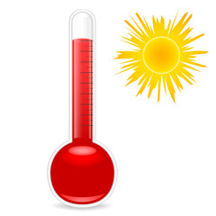 Thermometer and sun on a white background . Vector Image .